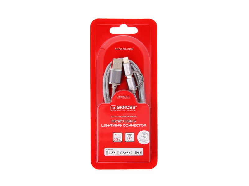 SKROSS Câble métallique USB 3.0 Charge'n Sync 2in1 Steel Line acier