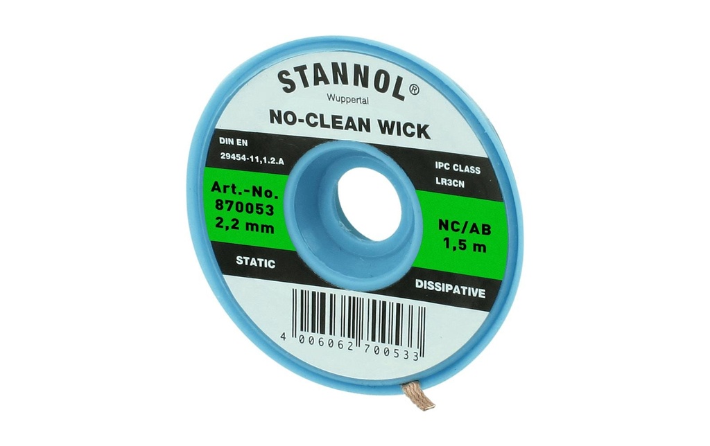 Stannol Cordon de débrasage NC-AB Tresse à dessouder 2.2 mm x 1.5m sans halogène