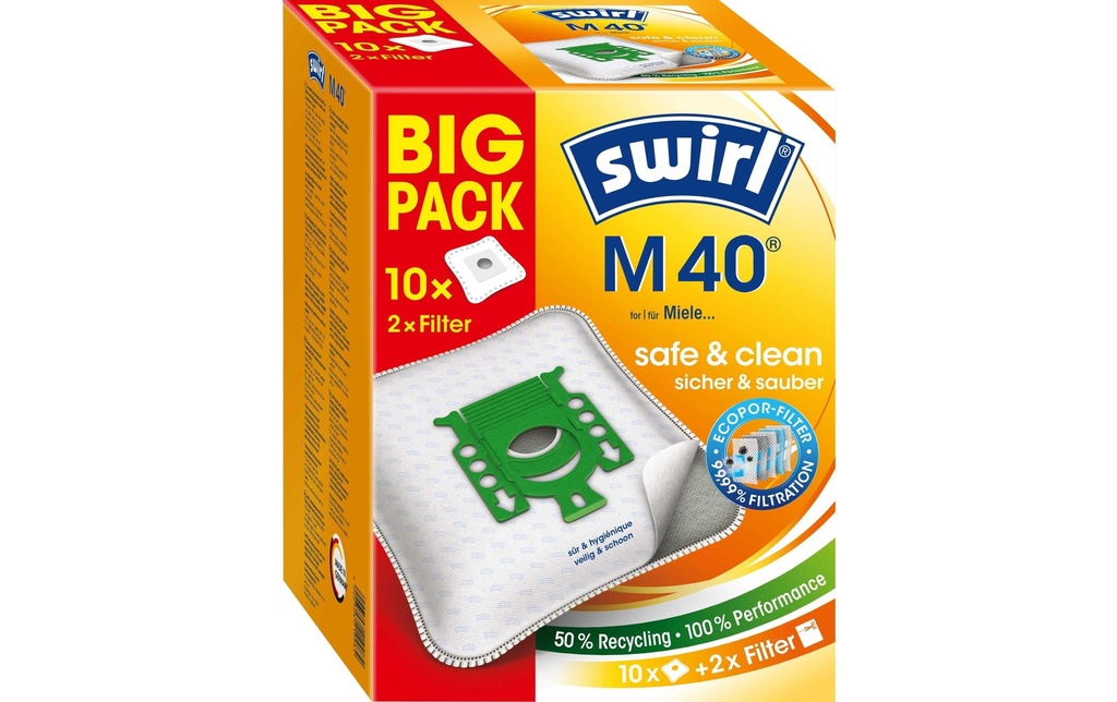Swirl Sac filtrant pour aspirateur M40 Big Pack 10 Pièce/s