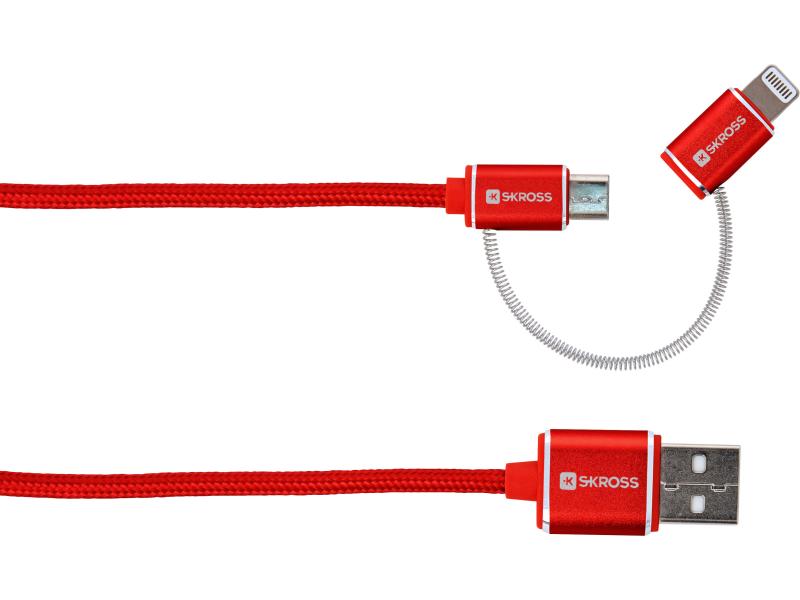 SKROSS Câble métallique USB 2.0 Charge'n Sync 2in1 Red Steel Line 1 m