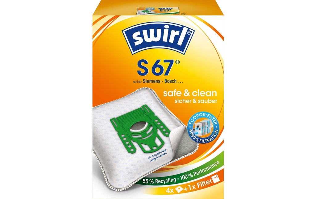 Swirl Sac filtrant pour aspirateur S 67 4 pièces